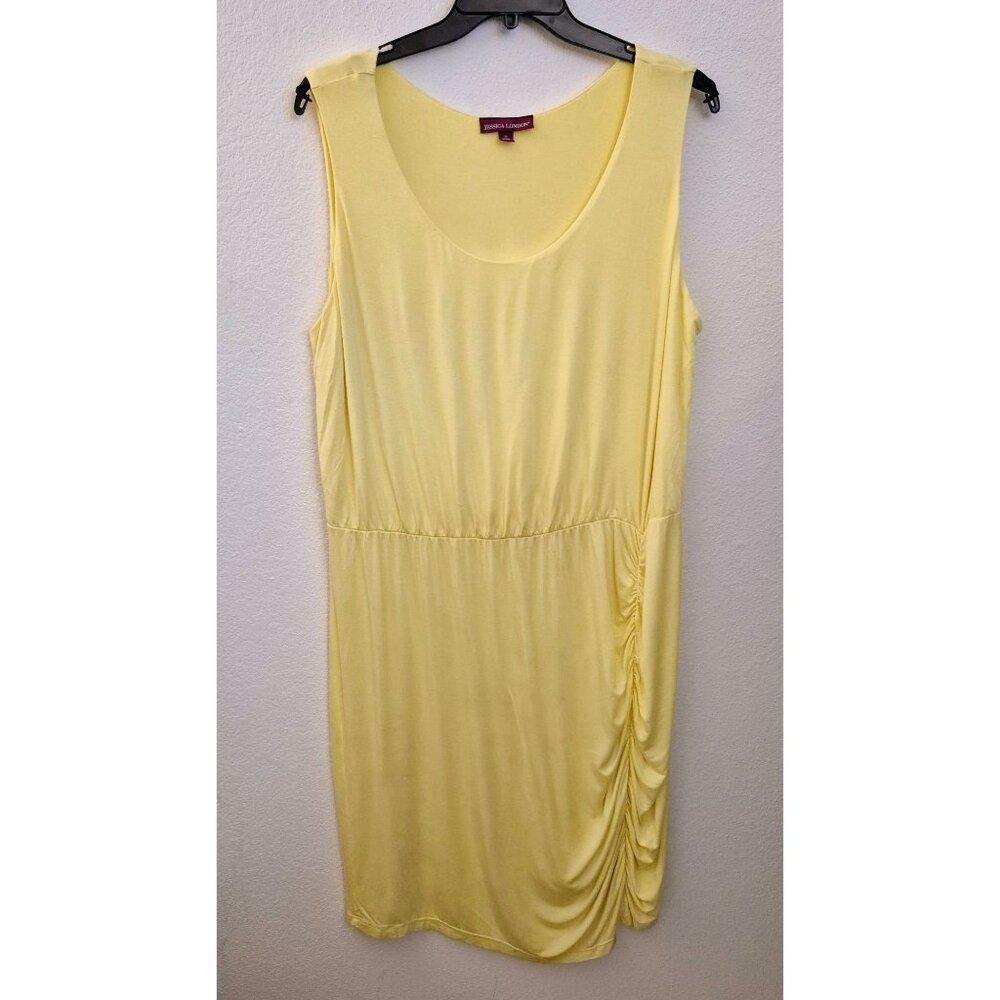 Jessica London Yellow Ruched Side Sleeveless Midi Dress Size 24 GUC